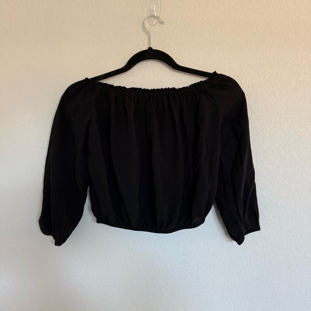 Brandy Melville Maura Black Off The Shoulder Crop Top Peasant Cottage Festival